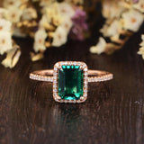 1.75ct Emerald Cut Lab Grown Emerald Engagement Ring, Vintage Design, Choose Your Metal