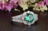 1.25ct Round Cut Lab Grown Emerald Engagement Ring, Vintage Design, Choose Your Metal