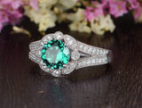 1.25ct Round Cut Lab Grown Emerald Engagement Ring, Vintage Design, Choose Your Metal