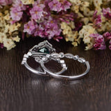 2.00ct Cushion Cut Lab Grown Emerald Bridal Ring Set, Vintage Design, Choose Your Metal