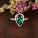 4.00ct Pear Cut Lab Grown Emerald Engagement Ring, Vintage Design, Choose Your Metal