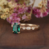 1.25ct Cushion Cut Lab Grown Emerald Engagement Ring, Vintage Design, Choose Your Metal