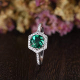 1.00ct Round Cut Lab Grown Emerald Engagement Ring, Vintage Design, Choose Your Metal