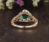 1.00ct Round Cut Lab Grown Emerald Engagement Ring, Vintage Design, Choose Your Metal