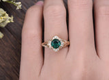 1.00ct Round Cut Lab Grown Emerald Engagement Ring, Vintage Design, Choose Your Metal