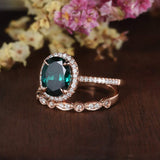 2.00ct Oval Cut Lab Grown Emerald Bridal Ring Set, Vintage Design, Choose Your Metal