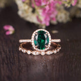 2.00ct Oval Cut Lab Grown Emerald Bridal Ring Set, Vintage Design, Choose Your Metal