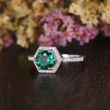1.00ct Round Cut Lab Grown Emerald Engagement Ring, Vintage Design, Choose Your Metal