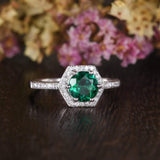 1.00ct Round Cut Lab Grown Emerald Engagement Ring, Vintage Design, Choose Your Metal