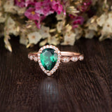 1.25ct Pear Cut Lab Grown Emerald Engagement Ring, Vintage Design, Choose Your Metal