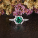 1.00ct Round Cut Lab Grown Emerald Engagement Ring, Vintage Design, Choose Your Metal