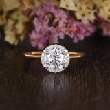Round Cut Moissanite Engagement Ring, Art Deco Halo Design, Choose Your Stone Size & Metal