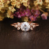 Round Cut Moissanite Engagement Ring, Unique Art Deco Design, Choose Your Stone Size & Metal