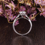 Round Cut Moissanite Engagement Ring, Unique Art Deco Design, Choose Your Stone Size & Metal