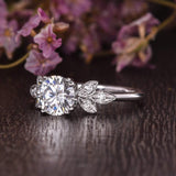 Round Cut Moissanite Engagement Ring, Unique Art Deco Design, Choose Your Stone Size & Metal