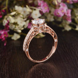 Round Cut Moissanite Engagement Ring, Unique Vintage Design, Choose Your Stone Size & Metal