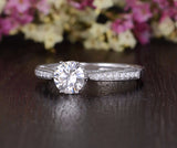 Round Cut Moissanite Engagement Ring, Unique Vintage Design, Choose Your Stone Size & Metal