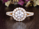 Round Cut Moissanite Engagement Ring, Unique Vintage Halo Design, Choose Your Stone Size & Metal