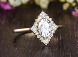 Oval Cut Moissanite Engagement Ring, Unique Vintage Halo Design, Choose Your Stone Size & Metal