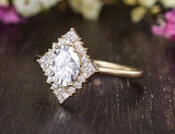 Oval Cut Moissanite Engagement Ring, Unique Vintage Halo Design, Choose Your Stone Size & Metal