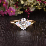 Oval Cut Moissanite & Opal Engagement Ring, Edwardian Design, Choose Your Stone Size & Metal