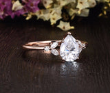 Pear Cut Moissanite Engagement Ring, Vintage Design, Choose Your Stone Size & Metal