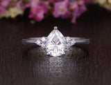 Pear Cut Moissanite Engagement Ring, Edwardian Design, Choose Your Stone Size & Metal
