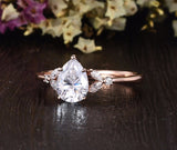 Pear Cut Moissanite Engagement Ring, Vintage Design, Choose Your Stone Size & Metal