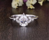 Pear Cut Moissanite Engagement Ring, Vintage Design