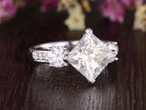 Princess Cut Moissanite Engagement Ring, Vintage Design, Choose Your Stone Size & Metal