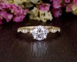 Round Cut Moissanite Engagement Ring, Unique Vintage Design, Choose Your Stone Size & Metal