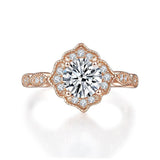 1.20ct Rose Gold, Round Brillaint Cut Diamond Halo Ring, 925 Sterling Silver Engagement Ring