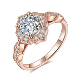 1.20ct Rose Gold, Round Brillaint Cut Diamond Halo Ring, 925 Sterling Silver Engagement Ring