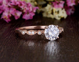 Round Cut Moissanite Engagement Ring, Unique Vintage Design, Choose Your Stone Size & Metal