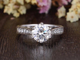 Round Cut Moissanite Engagement Ring, Vintage Six Claw Design, Choose Your Stone Size & Metal