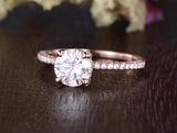 Round Cut Moissanite Engagement Ring, Delicate Vintage Design, Choose Your Stone Size & Metal