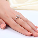 1.00ct Classic Round Cut Halo Diamond Engagement Ring, 925 Sterling Silver