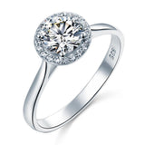 1.00ct Classic Round Cut Halo Diamond Engagement Ring, 925 Sterling Silver