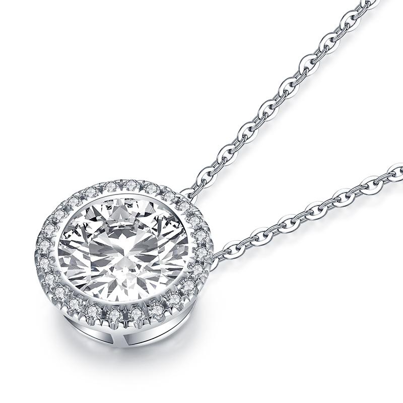 2.00ct Round Cut Diamond Halo Pendant, Bridal Halo Diamond Necklace, 925 Silver