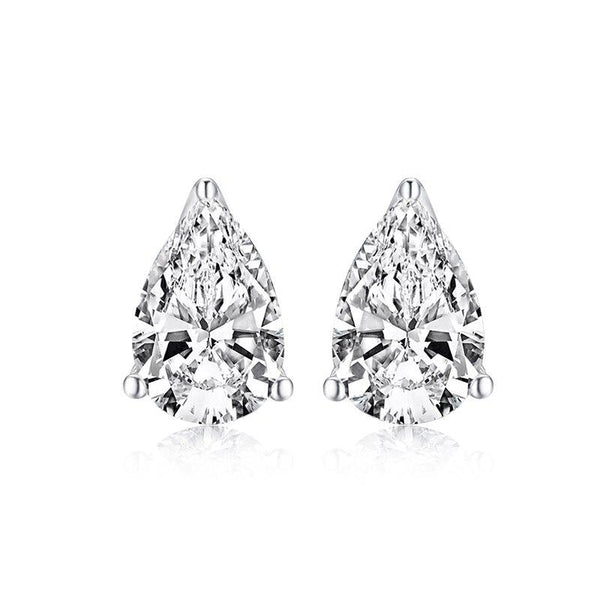 3.00ct Each Pear Cut Classic Diamond Stud Earrings, 925 Sterling Silver