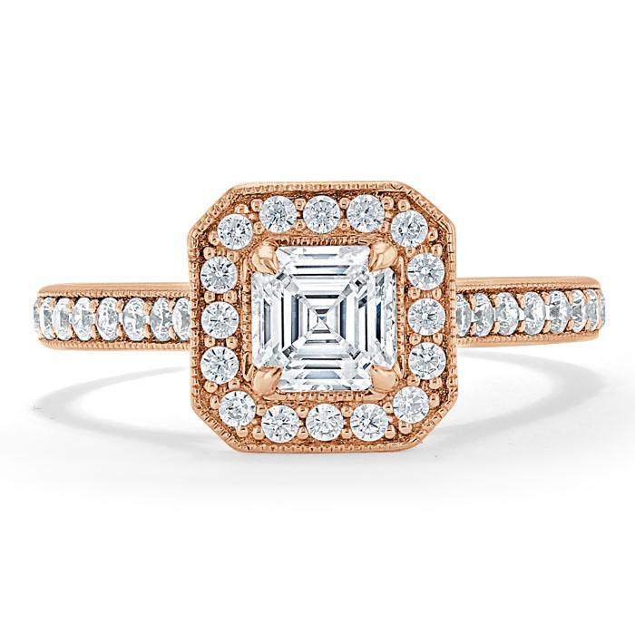 1.40ct Asscher Cut Moissanite Engagement Ring, Classic Halo, Available in White Gold, Platinum, Rose Gold or Yellow Gold
