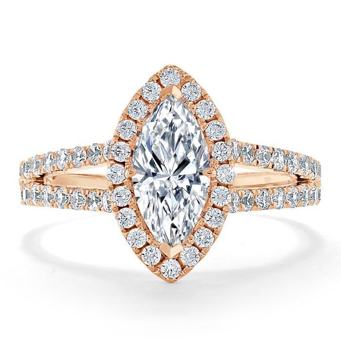 Lab-Diamond Marquise Cut Halo Engagement Ring, Tiffany Style, Choose Your Stone Size and Metal
