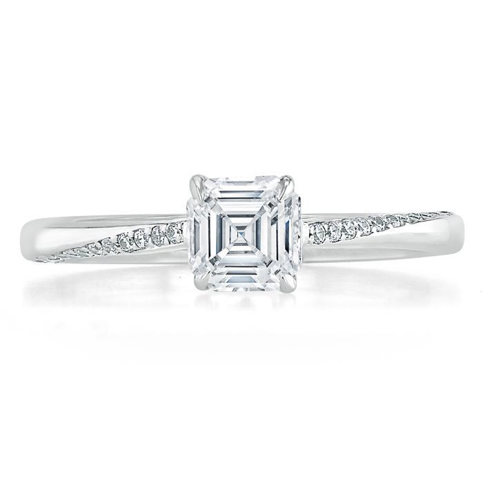 Lab-Diamond Asscher Cut Engagement Ring, Classic Style, Choose Your Stone Size and Metal