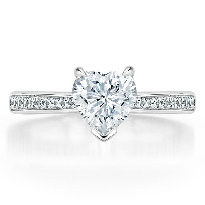 Lab-Diamond Heart Cut Engagement Ring, Classic Style, Choose Your Stone Size and Metal