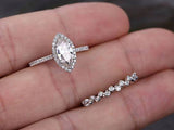 2.00ct Marquise Cut Moissanite Ring Set, Halo Surround with Band, Available in White, Yellow, Rose Gold or Platinum, 1.25ct Main Stone