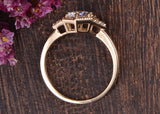 Round Cut Moissanite Engagement Ring, Art Deco Trilogy Design, Choose Your Stone Size & Metal