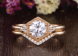 Round Cut Moissanite Engagement Ring, Art Deco Trilogy Design, Choose Your Stone Size & Metal