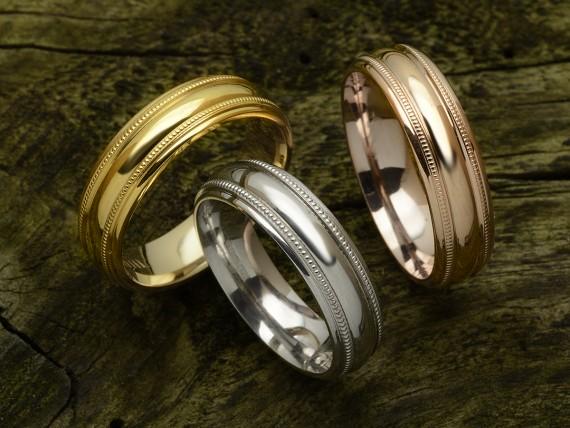 Court Shaped Wedding Band with Millgrain Lines, Bevelled Centre, Polished Finish, Choose Your Metal & Width