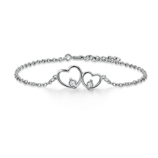 925 Sterling Silver Bracelet, Linking Hearts Bridal Gift Bracelet