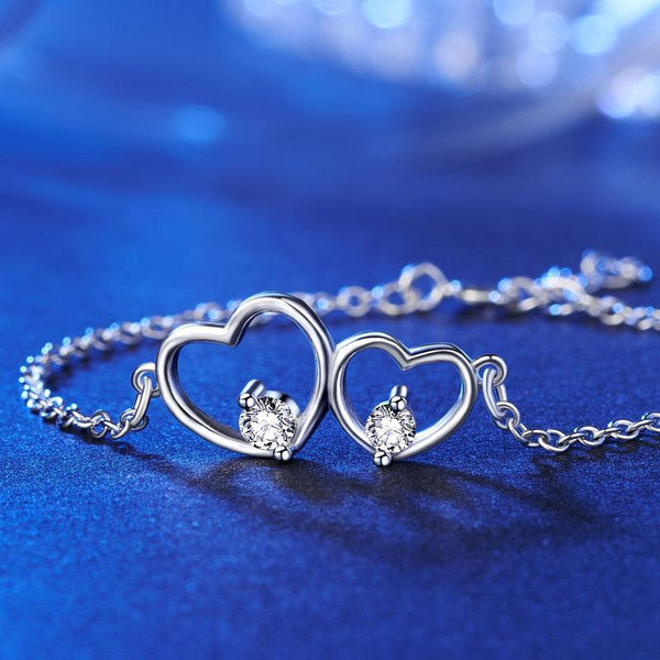 925 Sterling Silver Bracelet, Linking Hearts Bridal Gift Bracelet